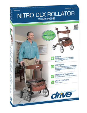 Drive Medical Nitro DLX Rollator, Firm Foam Seat - Package