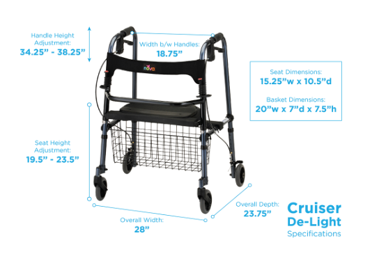 Cruiser De-Light Rolling Walker Without Wire Basket