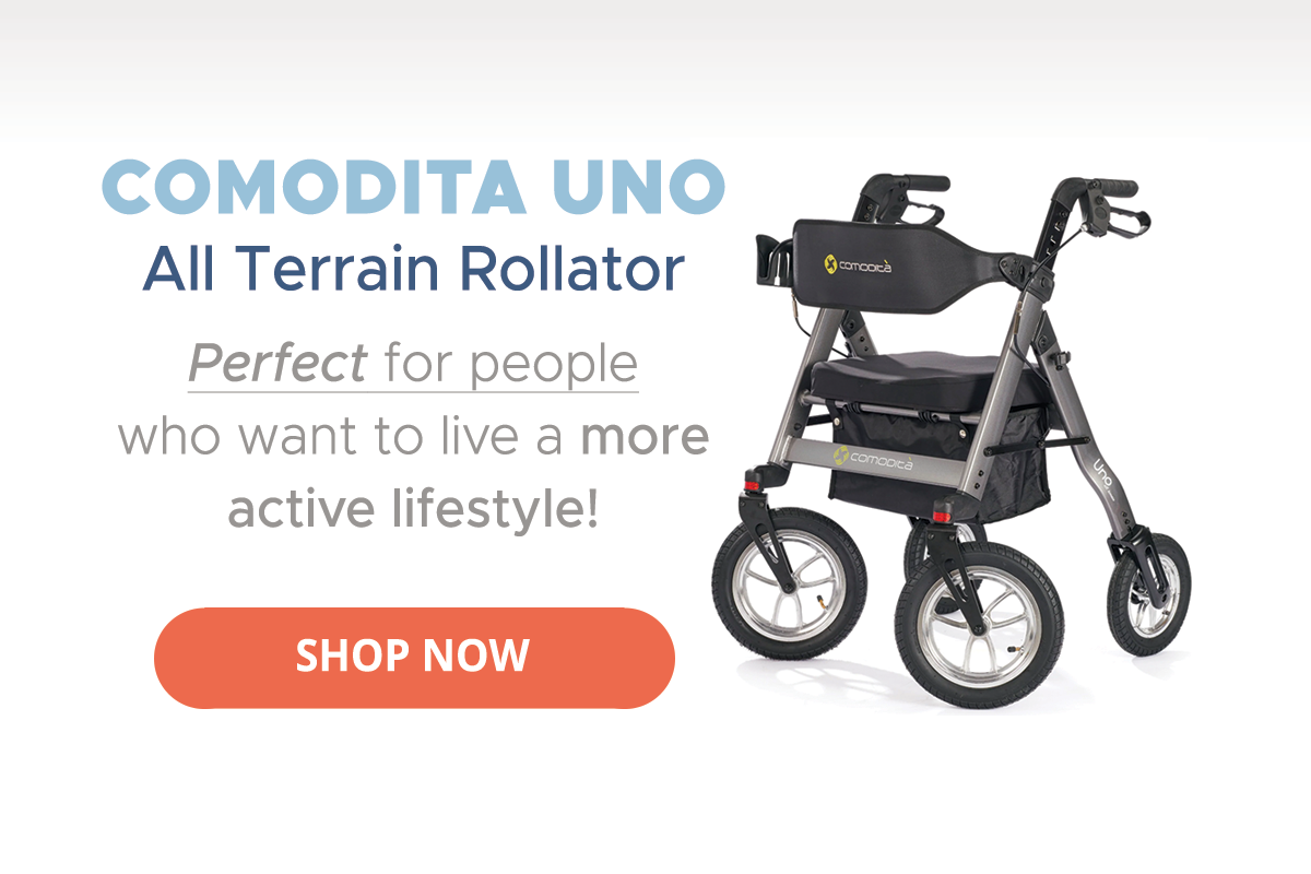 Comodita Uno All Terrain Rollator. Perfect for people who want to live a more active lifestyle.