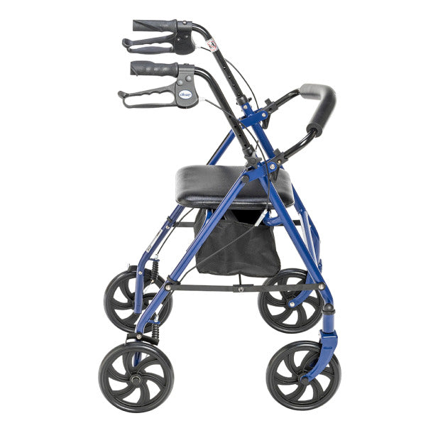4-Wheel Rollator Walker With Seat – Steel Rolling Walker, Height Adjustable, Blue
