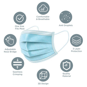 3 Ply Disposable Face Masks with Elastic Ear Loops-10 pack