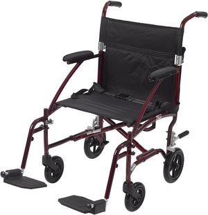 Drive Fly-Lite Aluminum Transport Chair - Burgundy Frame with Black Upholstery