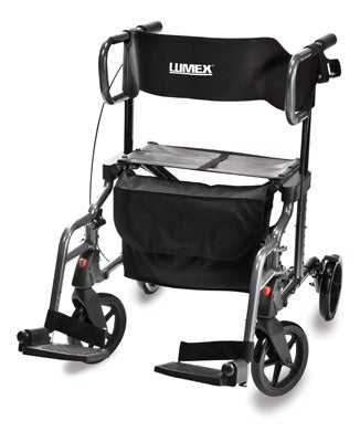 Lumex Hybrid LX Rollator Transport Chair, Titanium