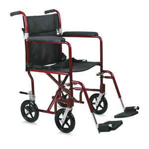 Medline 19" Aluminum Transport Wheelchair-Red