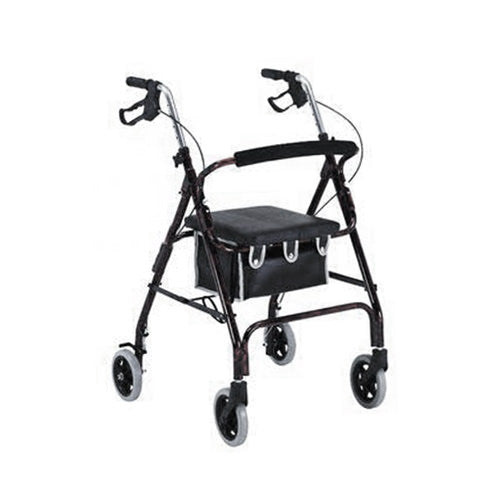 Flame Finish Aluminum Rollator with Loop Brakes (Burgundy-Black)