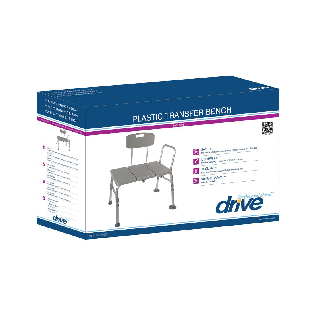 Drive medical plastic transfer online bench with adjustable backrest