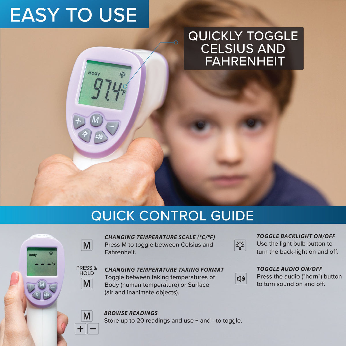Digital Infrared Forehead Thermometer No-Touch Thermometer for Children and Adults