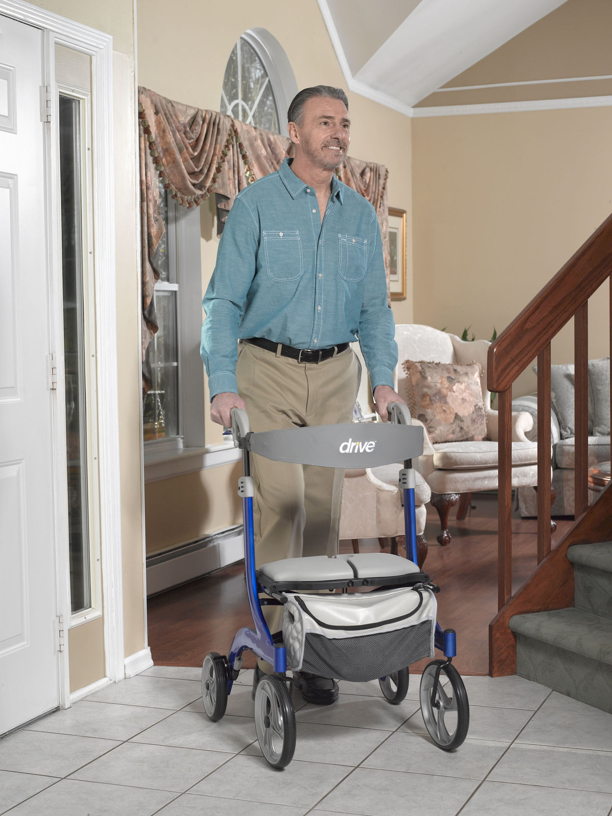 Drive Medical Nitro DLX Rollator, Firm Foam Seat - Life style 